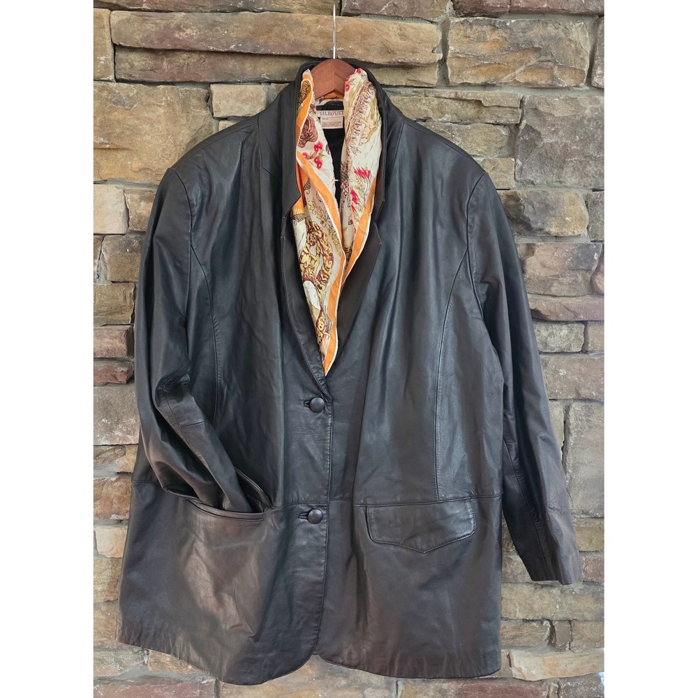 Y2K Mobwife Goth Grunge Black Leather Blazer Jacket Two Button Plus Size 24W